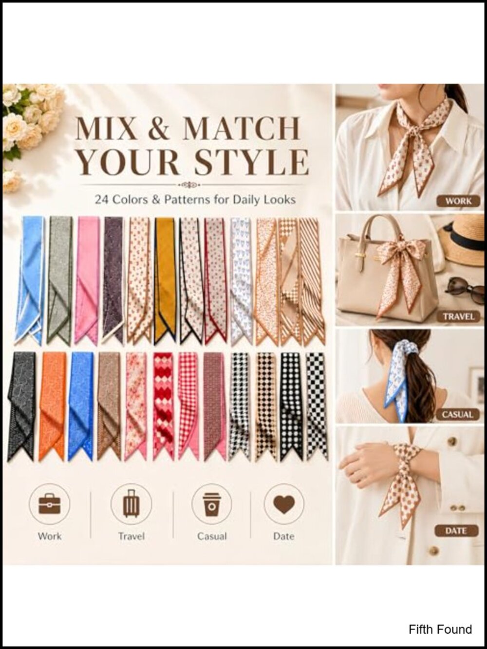 24 Pcs Multifunctional Neck Scarves - Silk-Like Fabric, Headbands, Bag Scarf - Picture 6 of 6
